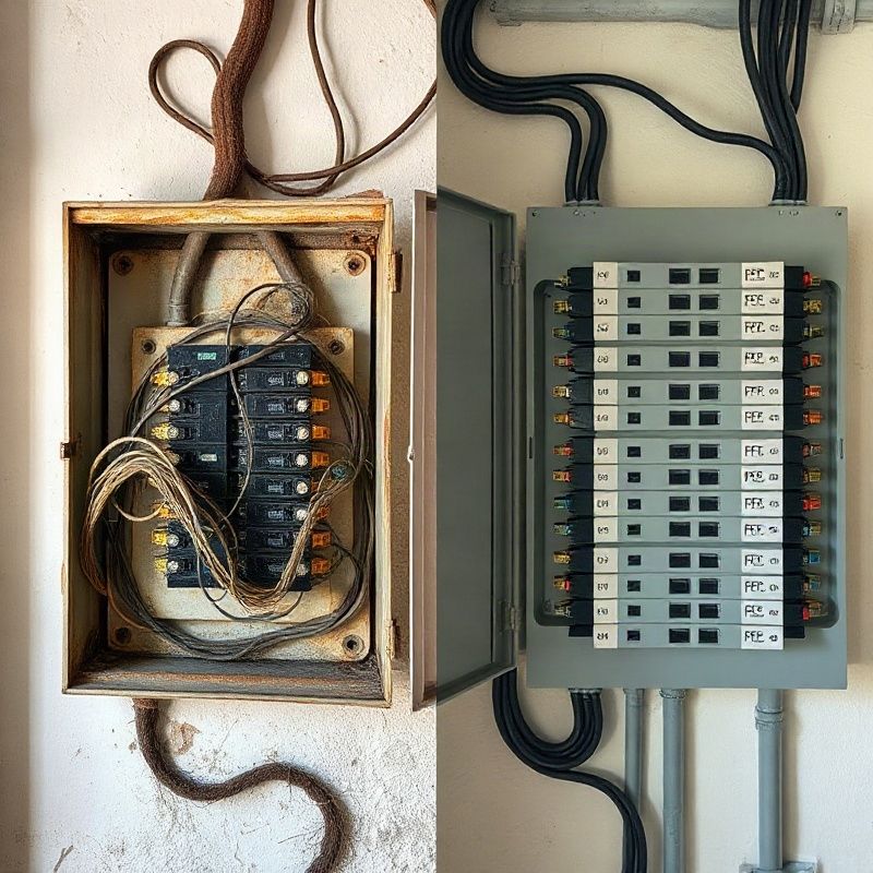 Comparación antes y después de una renovación de tablero eléctrico en Paysandú